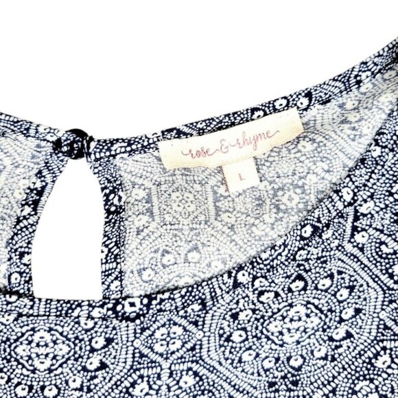 Womens L Rose & Rhyme Blue Cap Sleeves Elegant Design High-Low Pearl Keyhole Top - Picture 11 of 12